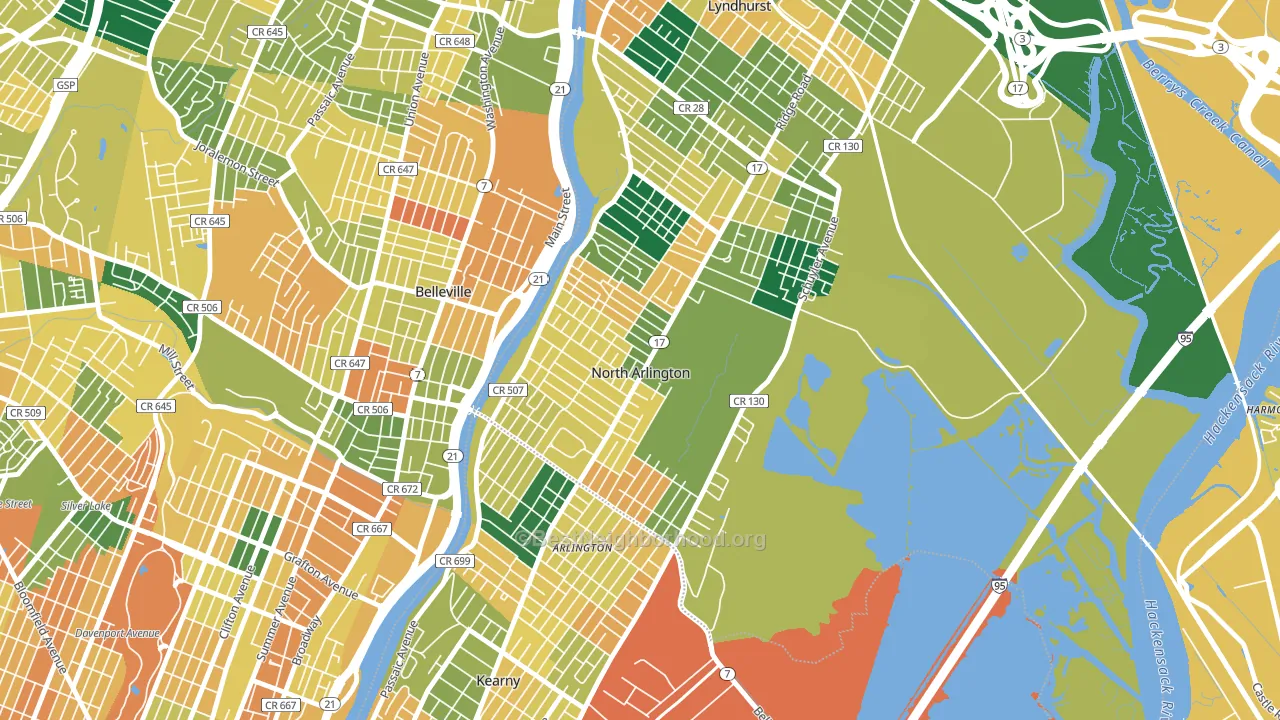 North Arlington, NJ block-group voter-turnout map