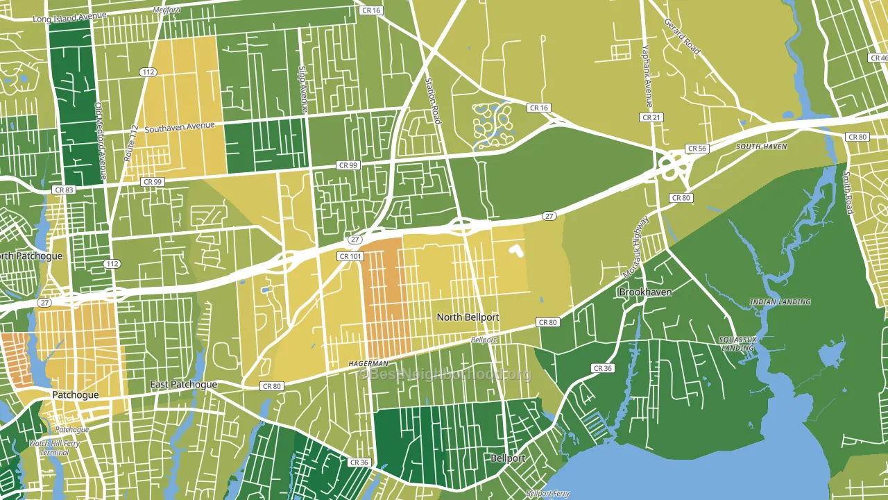 North Bellport, NY block-group voter-turnout map