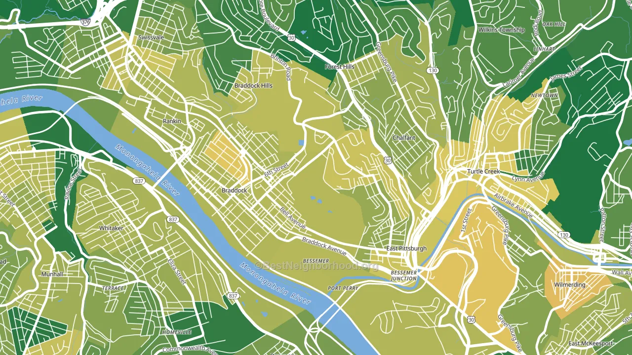 North Braddock, PA block-group voter-turnout map