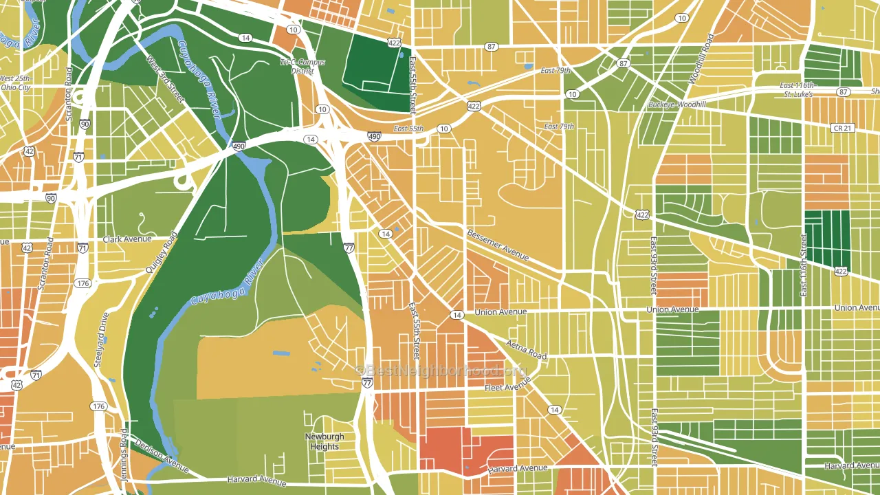 North Broadway, Cleveland, OH block-group voter-turnout map