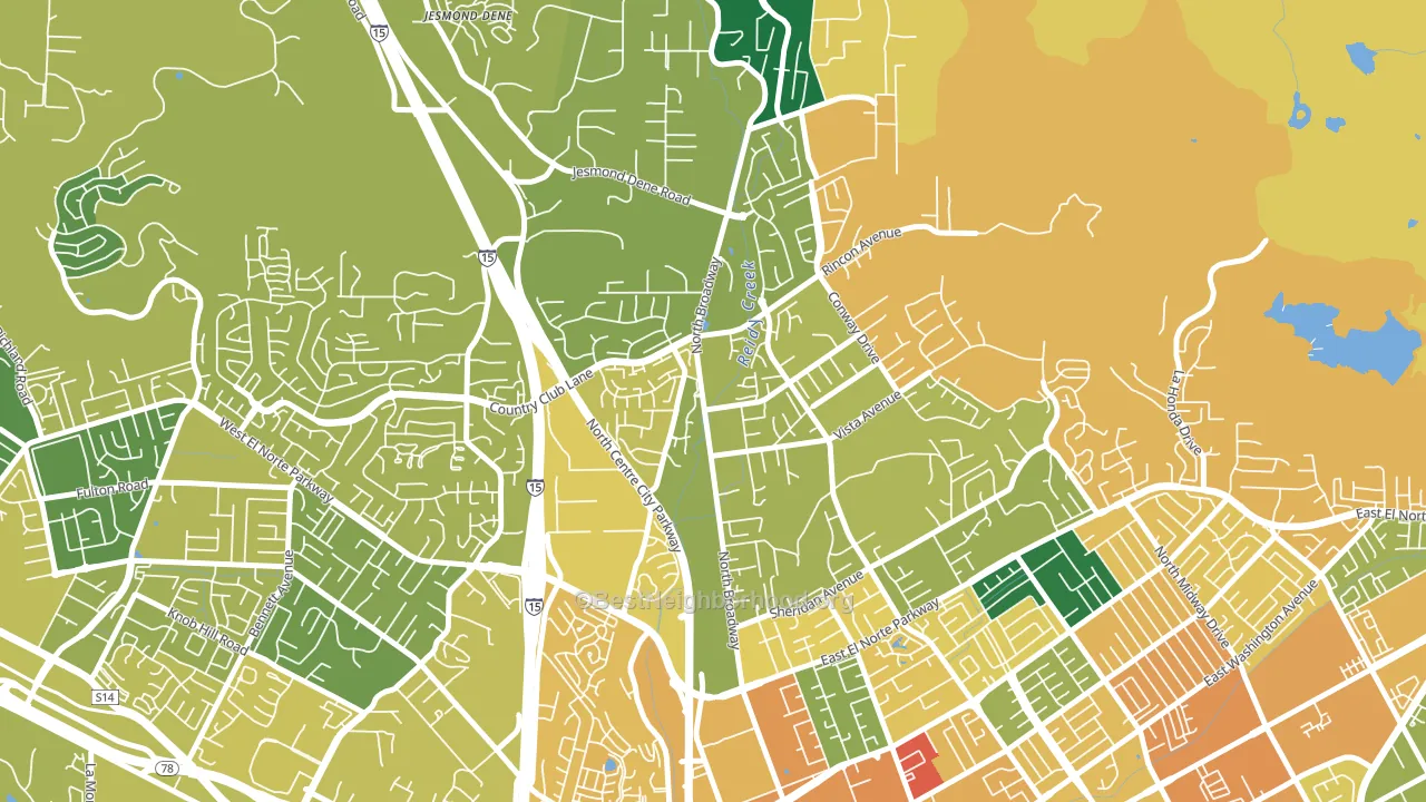 North Broadway, Escondido, CA block-group voter-turnout map