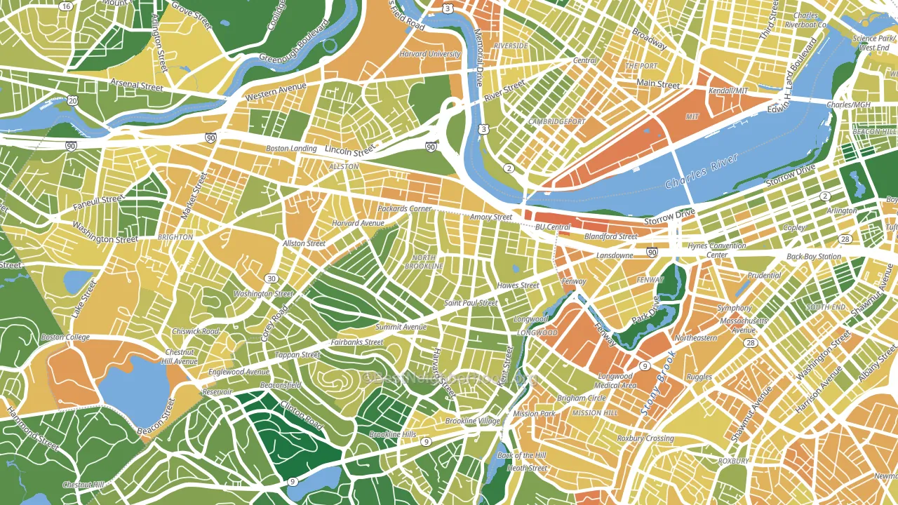 North Brookline, Brookline, MA block-group voter-turnout map