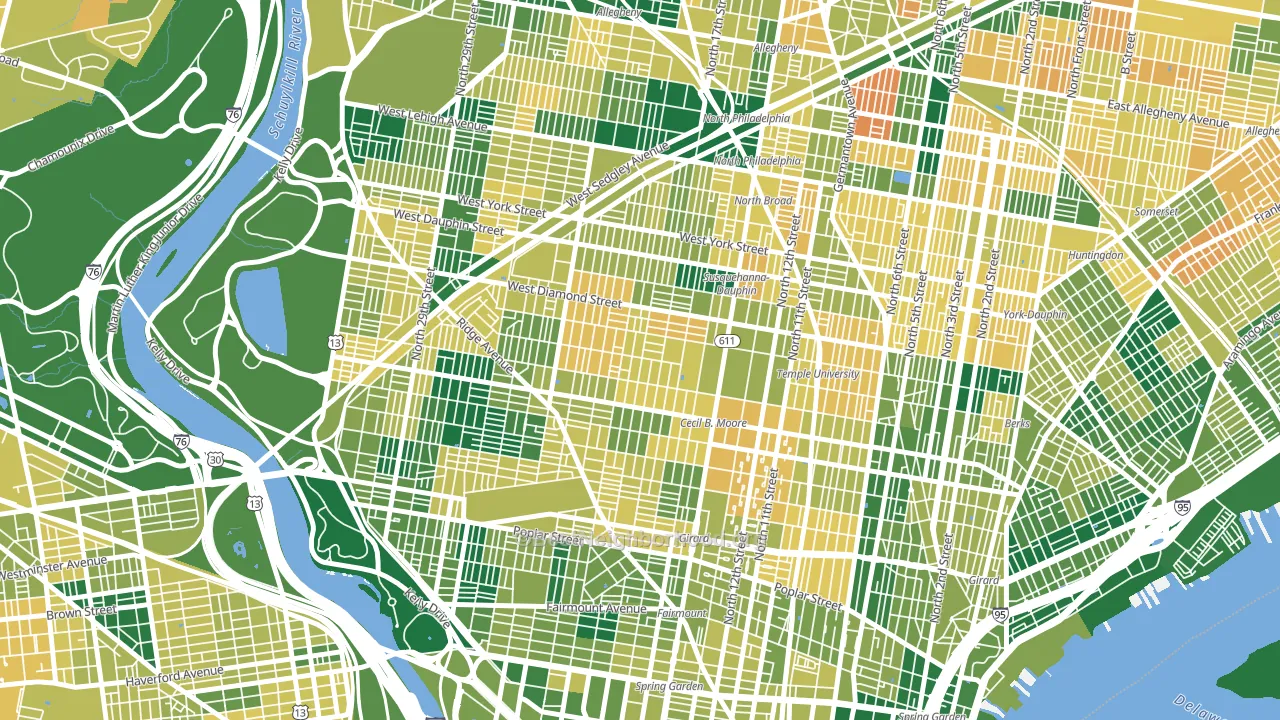 North Central, Philadelphia, PA block-group voter-turnout map