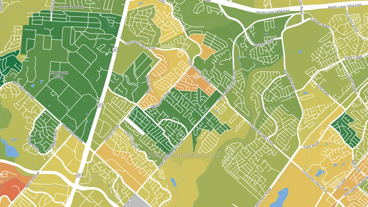 North Central Thousand Oaks, San Antonio, TX block-group voter-turnout map