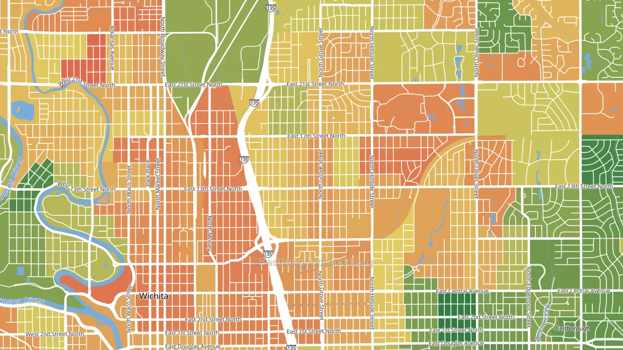 North Central, Wichita, KS block-group voter-turnout map