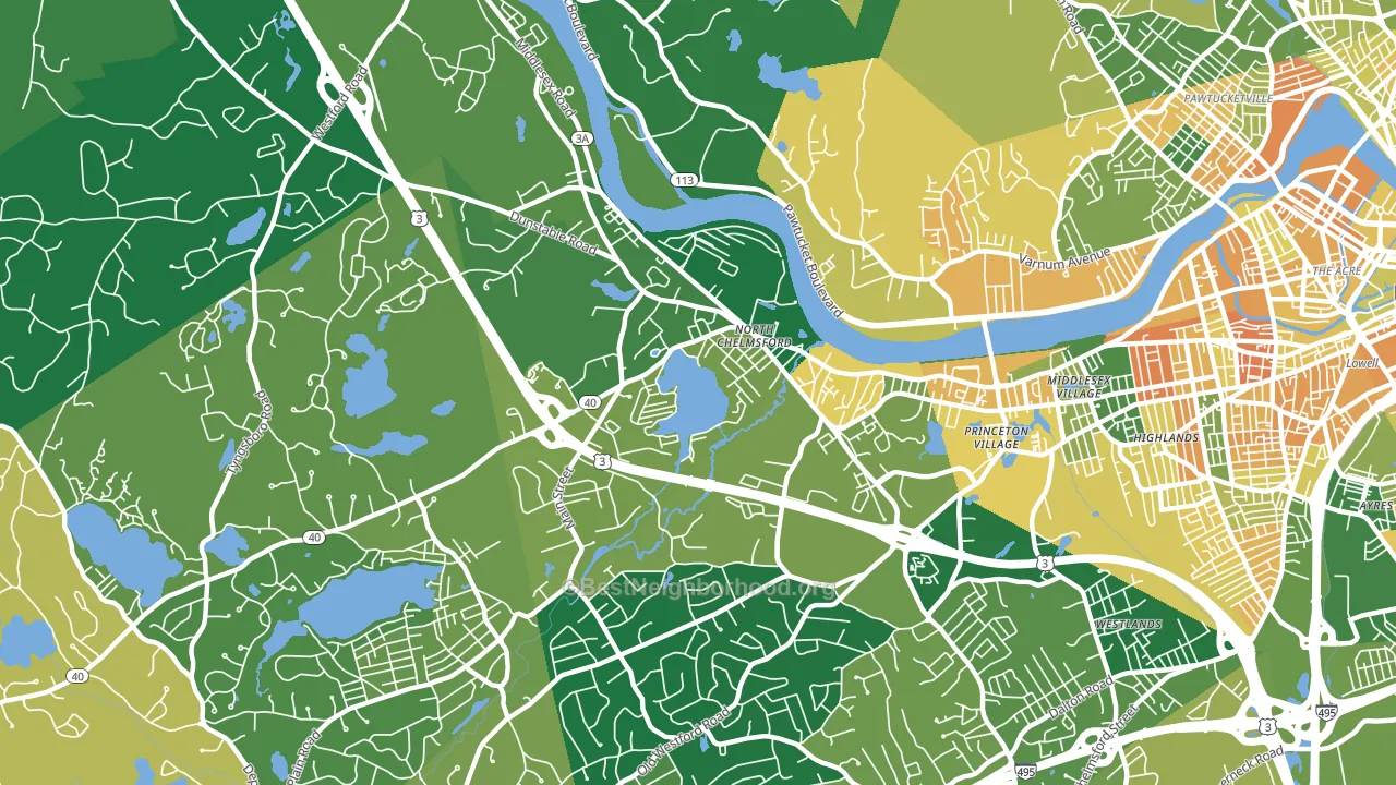 North Chelmsford, MA block-group voter-turnout map