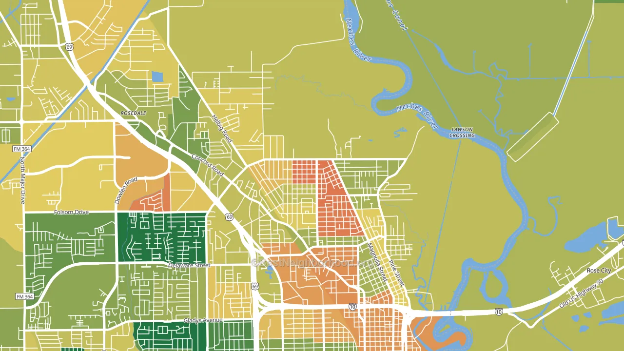 North End, Beaumont, TX block-group voter-turnout map