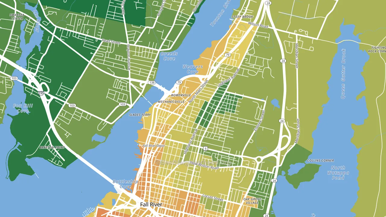 North End, Fall River, MA block-group voter-turnout map