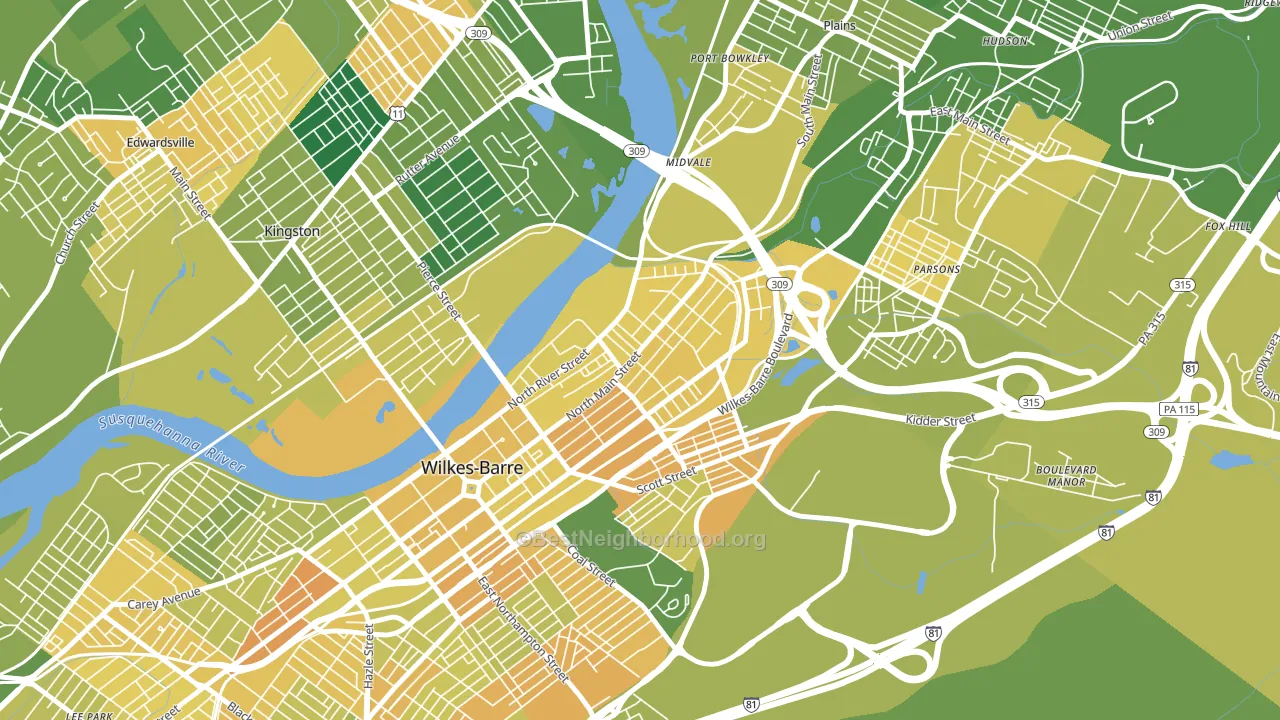 North End, Wilkes-Barre, PA block-group voter-turnout map