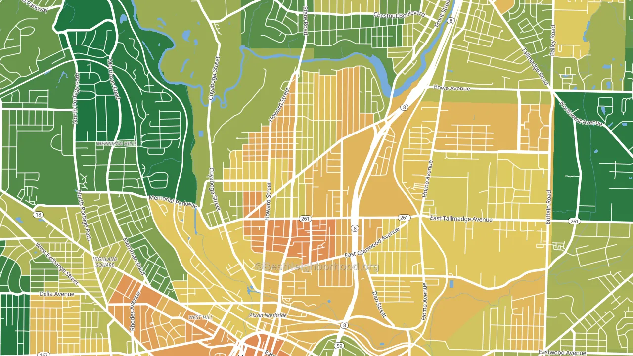 North Hill, Akron, OH block-group voter-turnout map