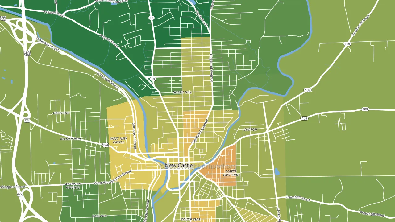 North Hill Historic District, New Castle, PA block-group voter-turnout map