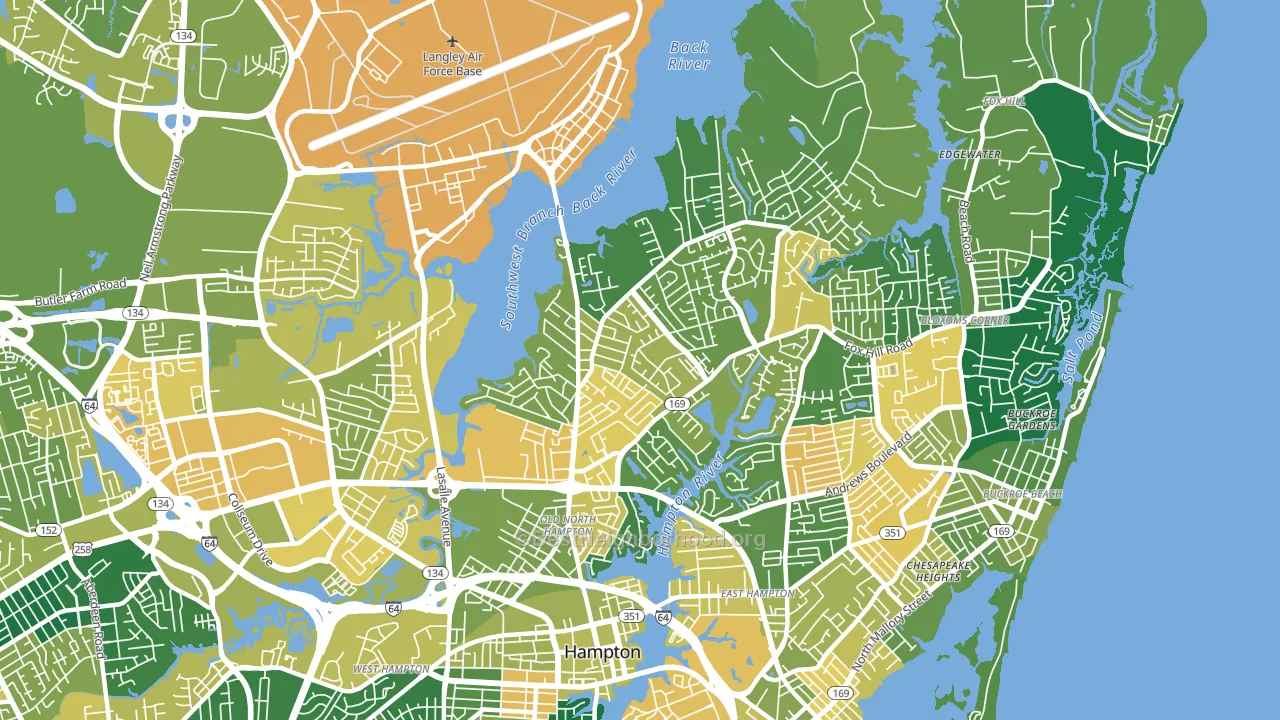 North King St, Hampton, VA block-group voter-turnout map