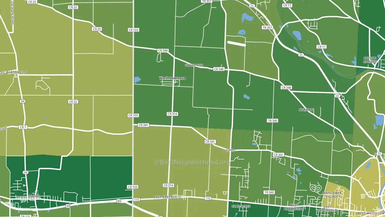 North Lawrence, OH block-group voter-turnout map