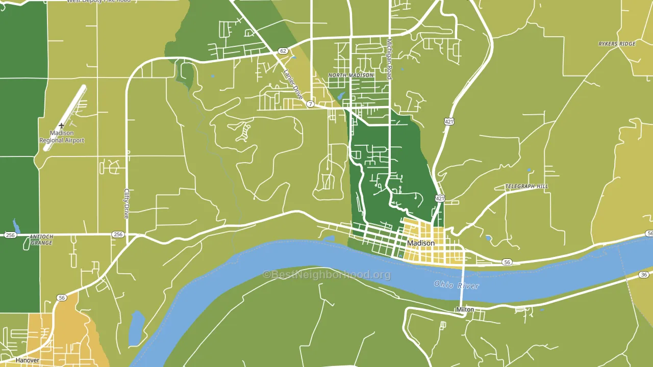 North Madison, IN block-group voter-turnout map
