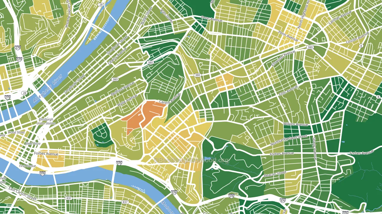 North Oakland, Pittsburgh, PA block-group voter-turnout map