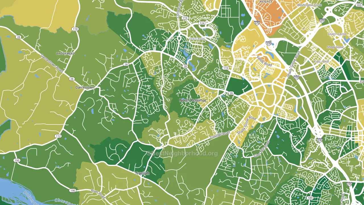 North Potomac, MD block-group voter-turnout map