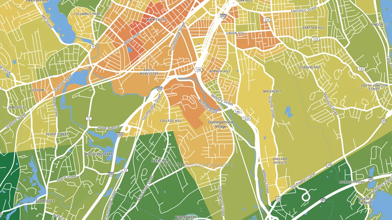 North Quinsigamond Village, Worcester, MA block-group voter-turnout map