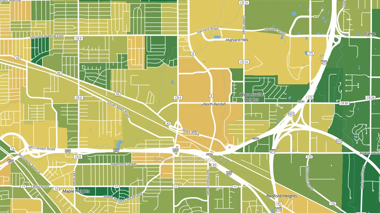 North Randall, OH block-group voter-turnout map