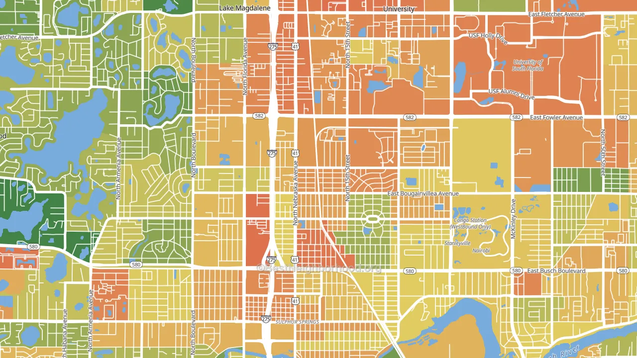 North Tampa, Tampa, FL block-group voter-turnout map