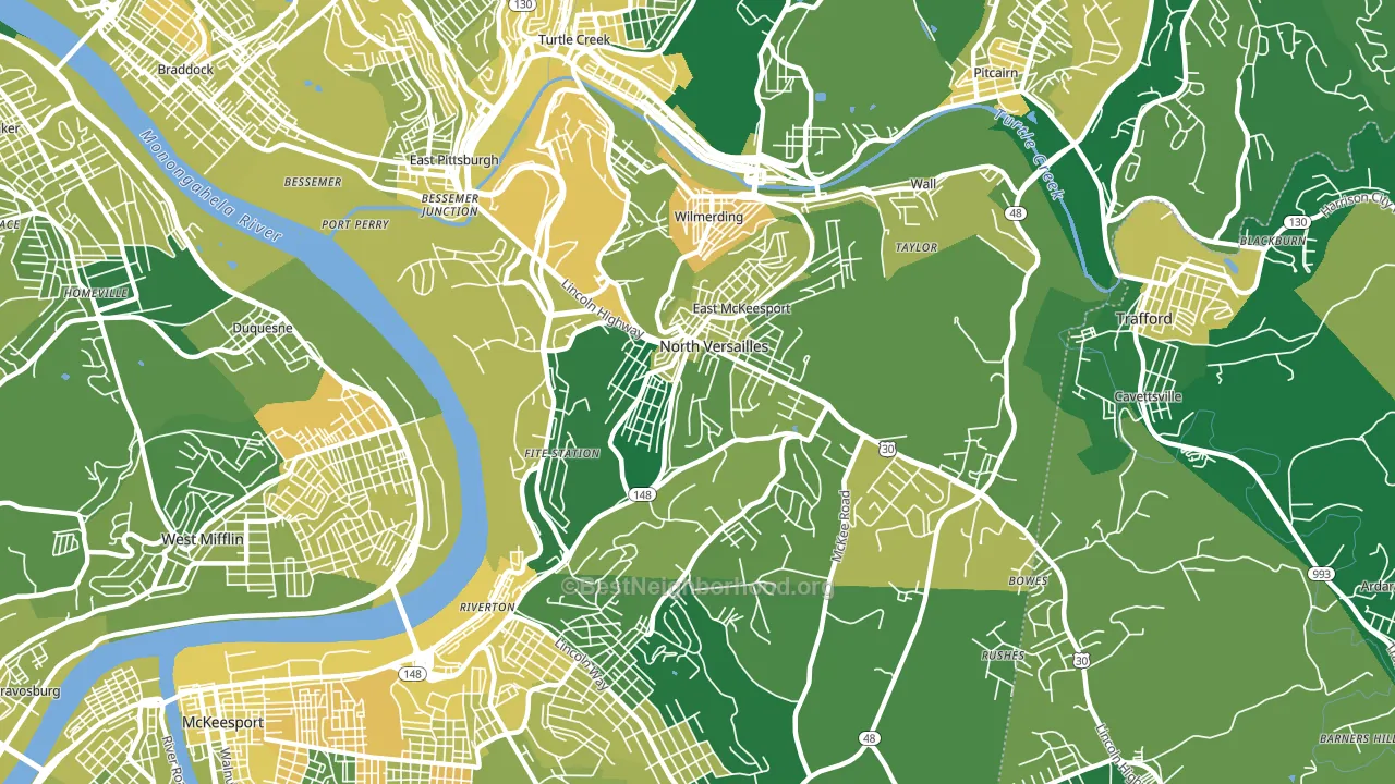 North Versailles, PA block-group voter-turnout map