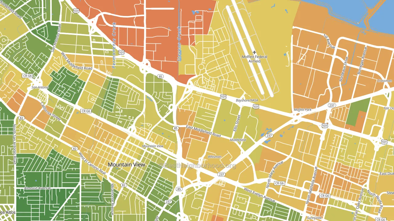 North Whisman, Mountain View, CA block-group voter-turnout map