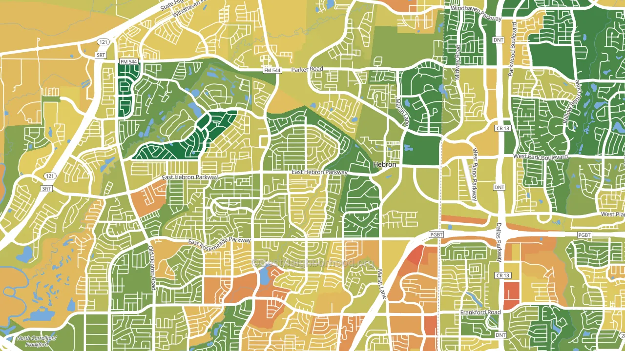 Northeast Dallas, Carrollton, TX block-group voter-turnout map
