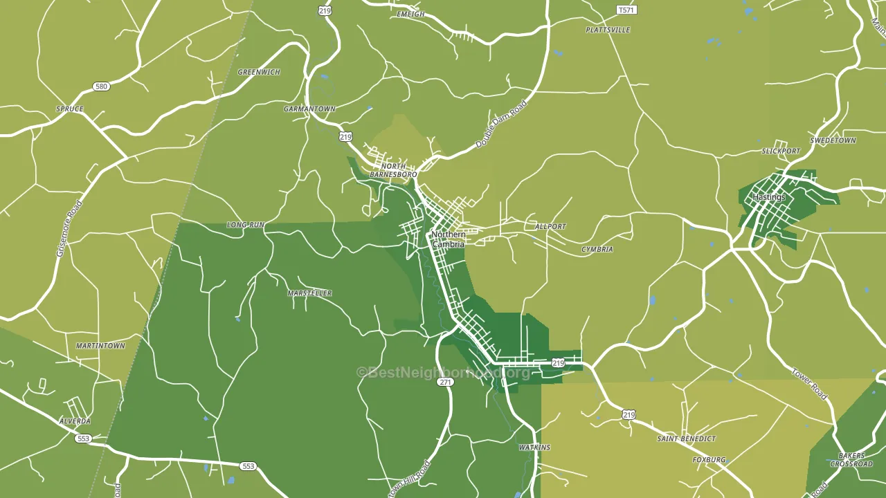 Northern Cambria, PA block-group voter-turnout map