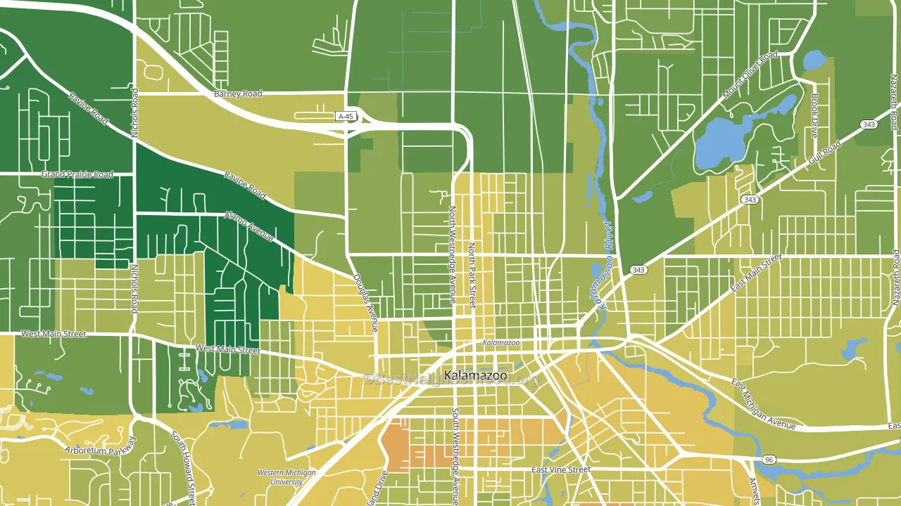 Northside, Kalamazoo, MI block-group voter-turnout map