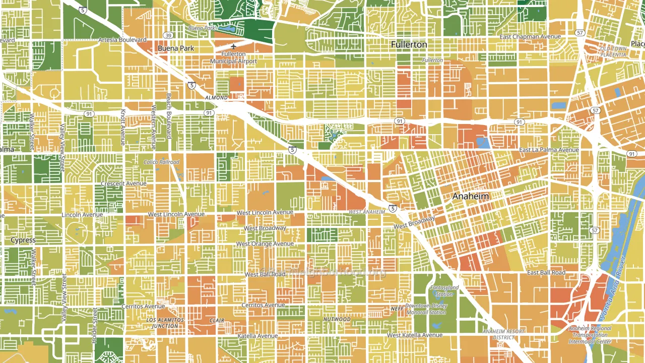 Northwest, Anaheim, CA block-group voter-turnout map