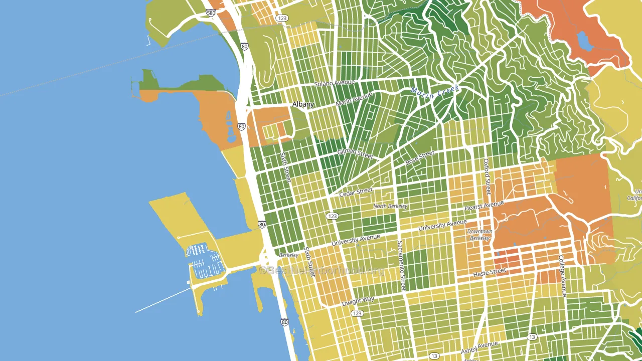 Northwest Berkeley, Berkeley, CA block-group voter-turnout map