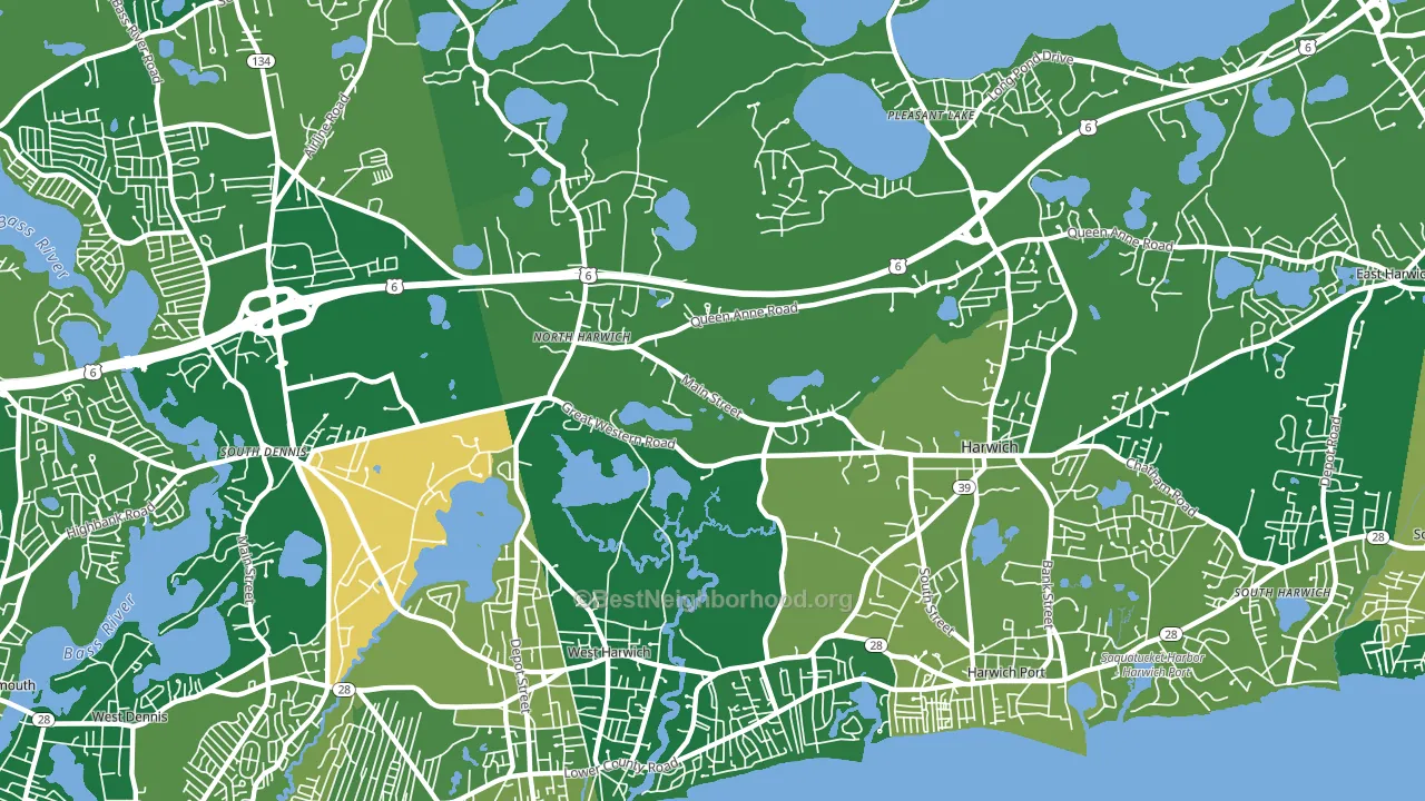 Northwest Harwich, MA block-group voter-turnout map