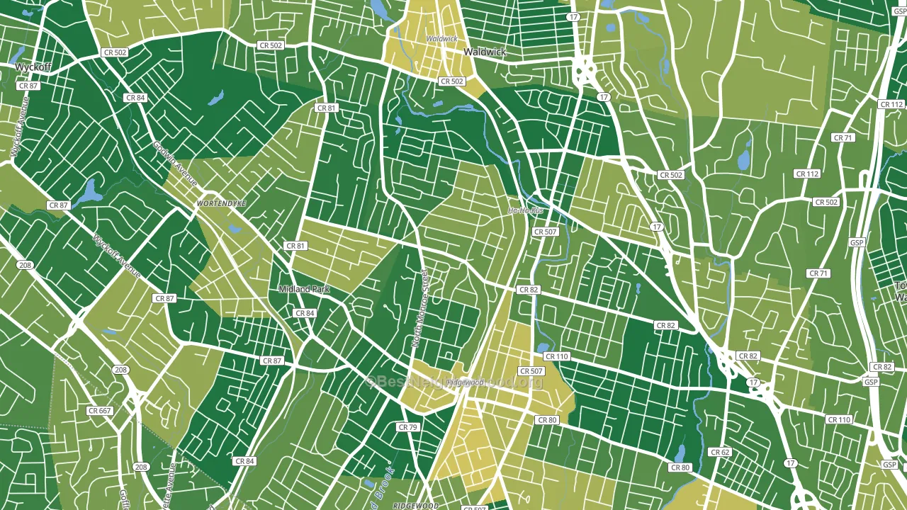 Northwest Ridgewood, Ridgewood, NJ block-group voter-turnout map