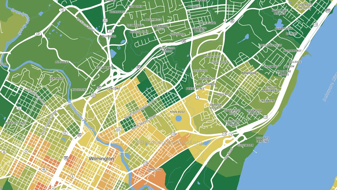 Northwest Wilmington, Wilmington, DE block-group voter-turnout map