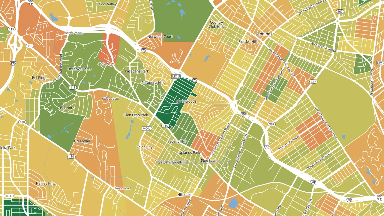 Northwoods, MO block-group voter-turnout map