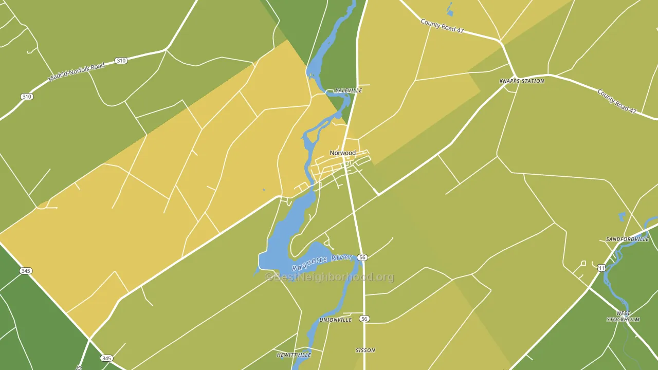 Norwood, NY block-group voter-turnout map
