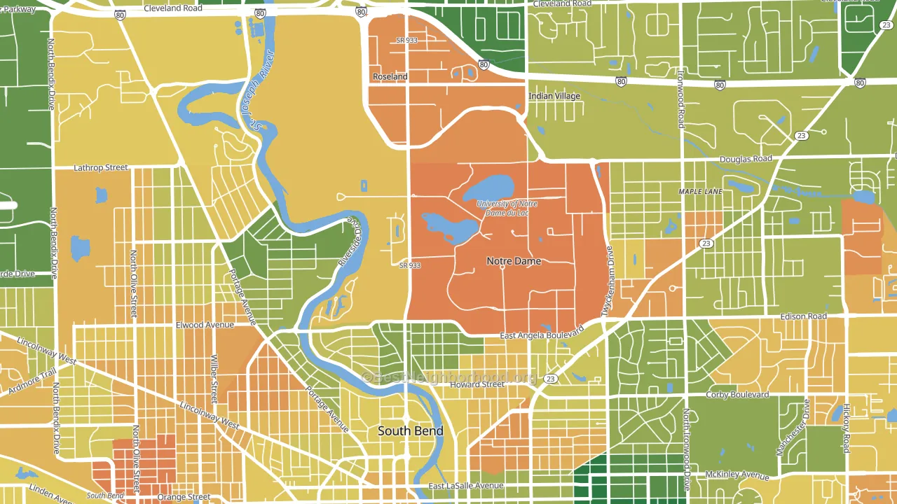Notre Dame, IN block-group voter-turnout map