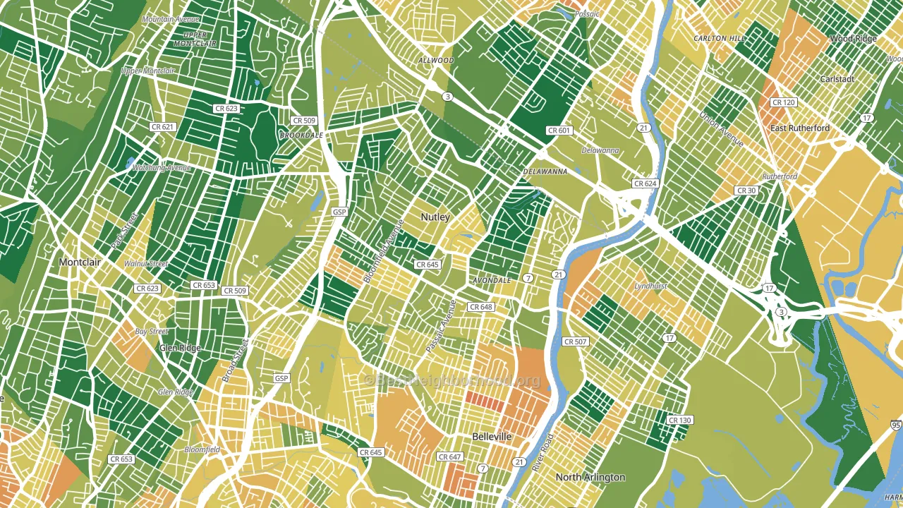 Nutley, NJ block-group voter-turnout map
