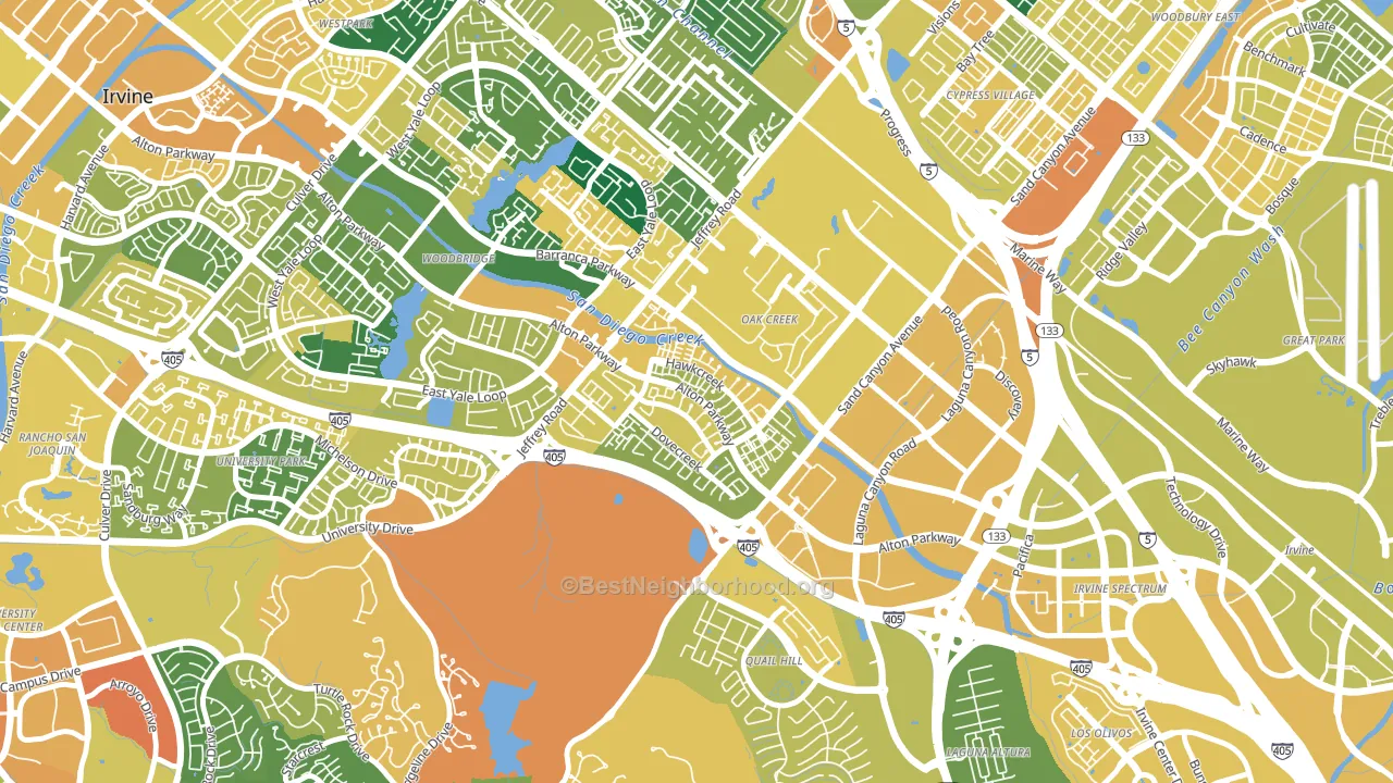 Oak Creek, Irvine, CA block-group voter-turnout map