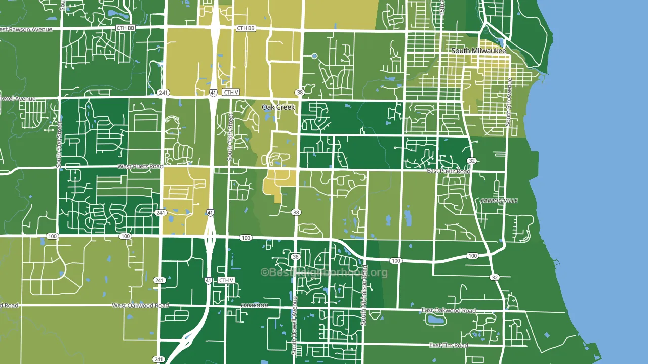 Oak Creek, WI block-group voter-turnout map