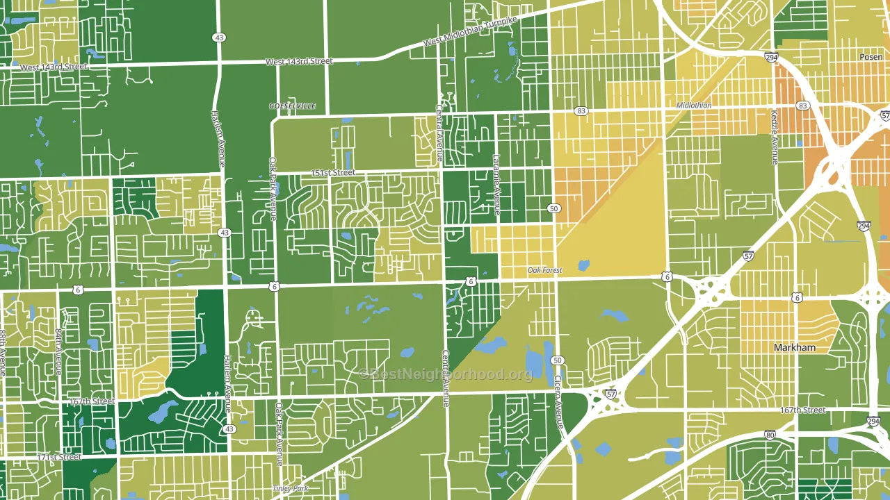 Oak Forest, IL block-group voter-turnout map