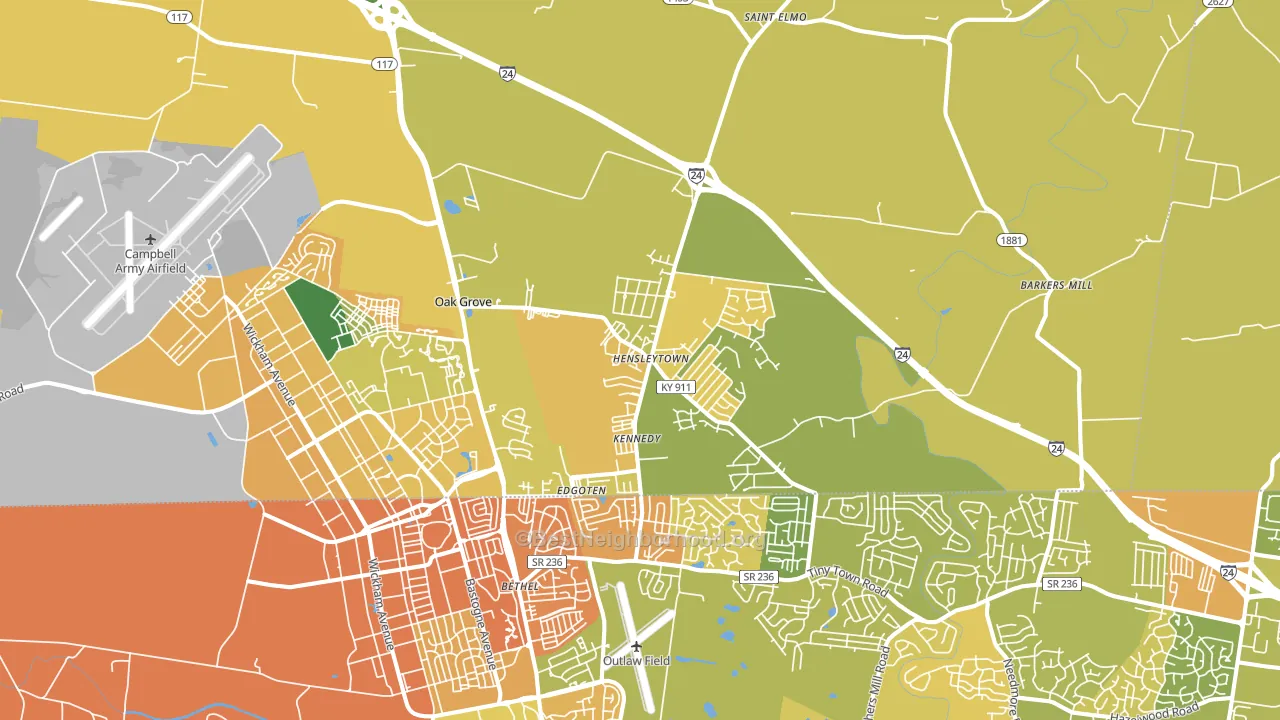 Oak Grove, KY block-group voter-turnout map
