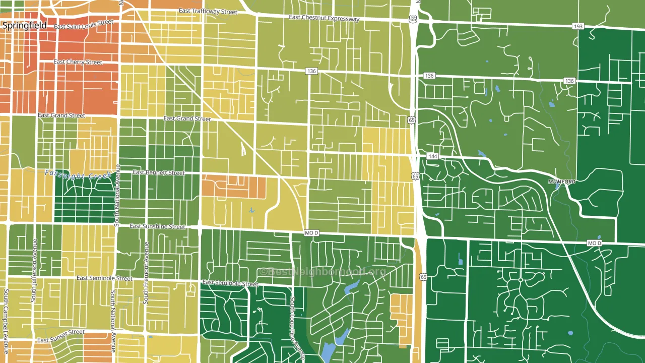 Oak Grove, Springfield, MO block-group voter-turnout map
