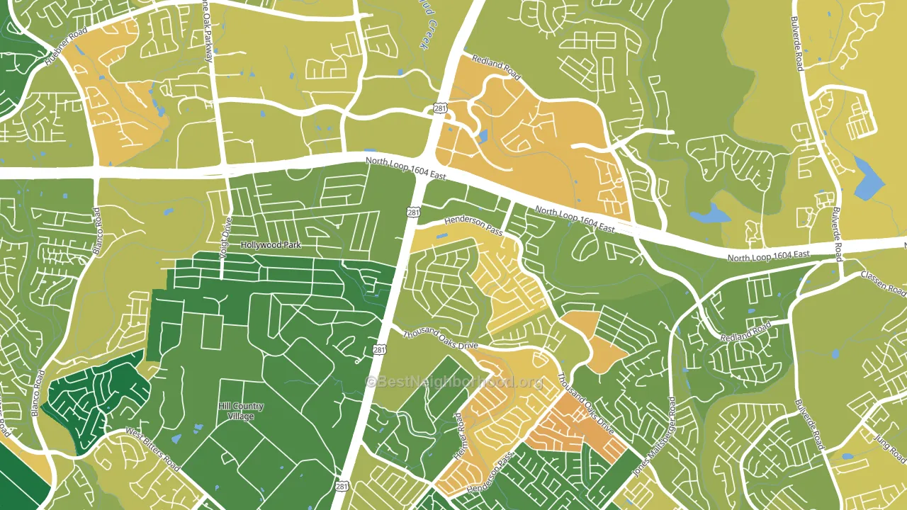 Oak Haven Heights, San Antonio, TX block-group voter-turnout map