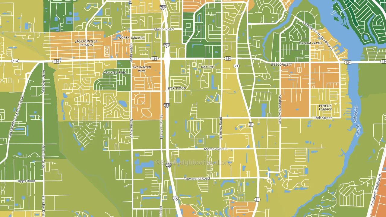 Oak Hill, Jacksonville, FL block-group voter-turnout map