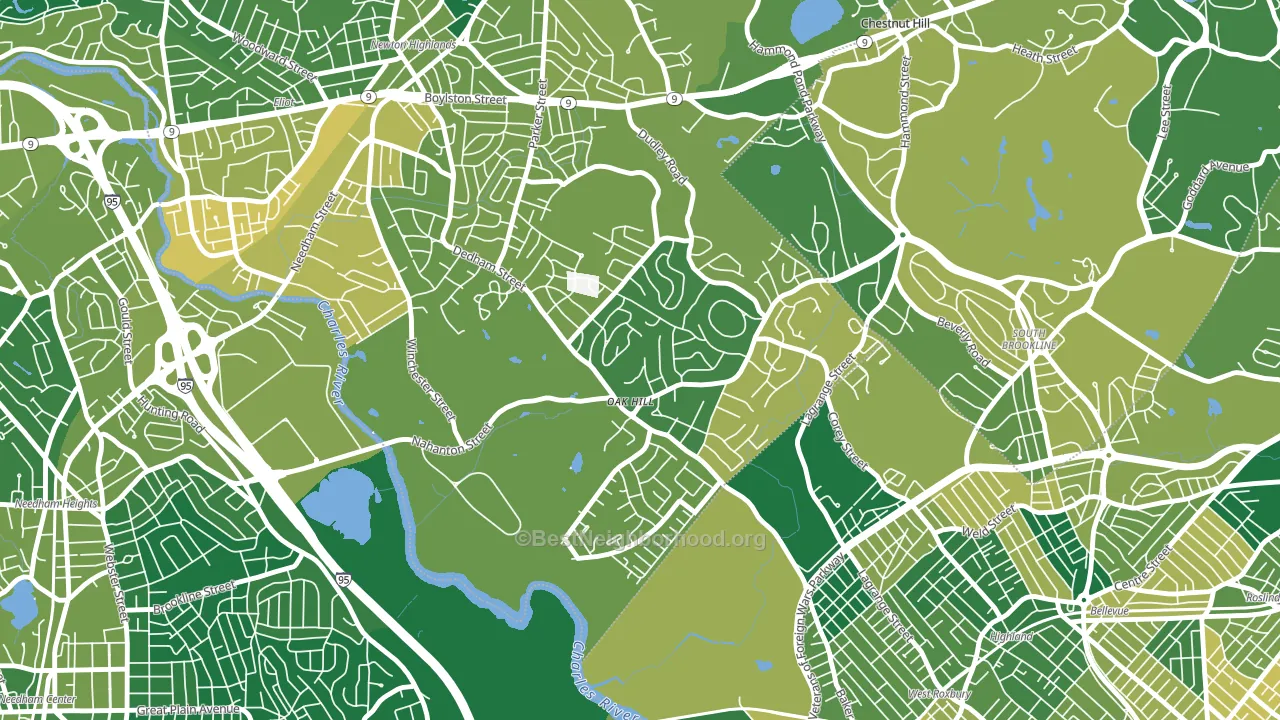 Oak Hill, Newton Center, MA block-group voter-turnout map