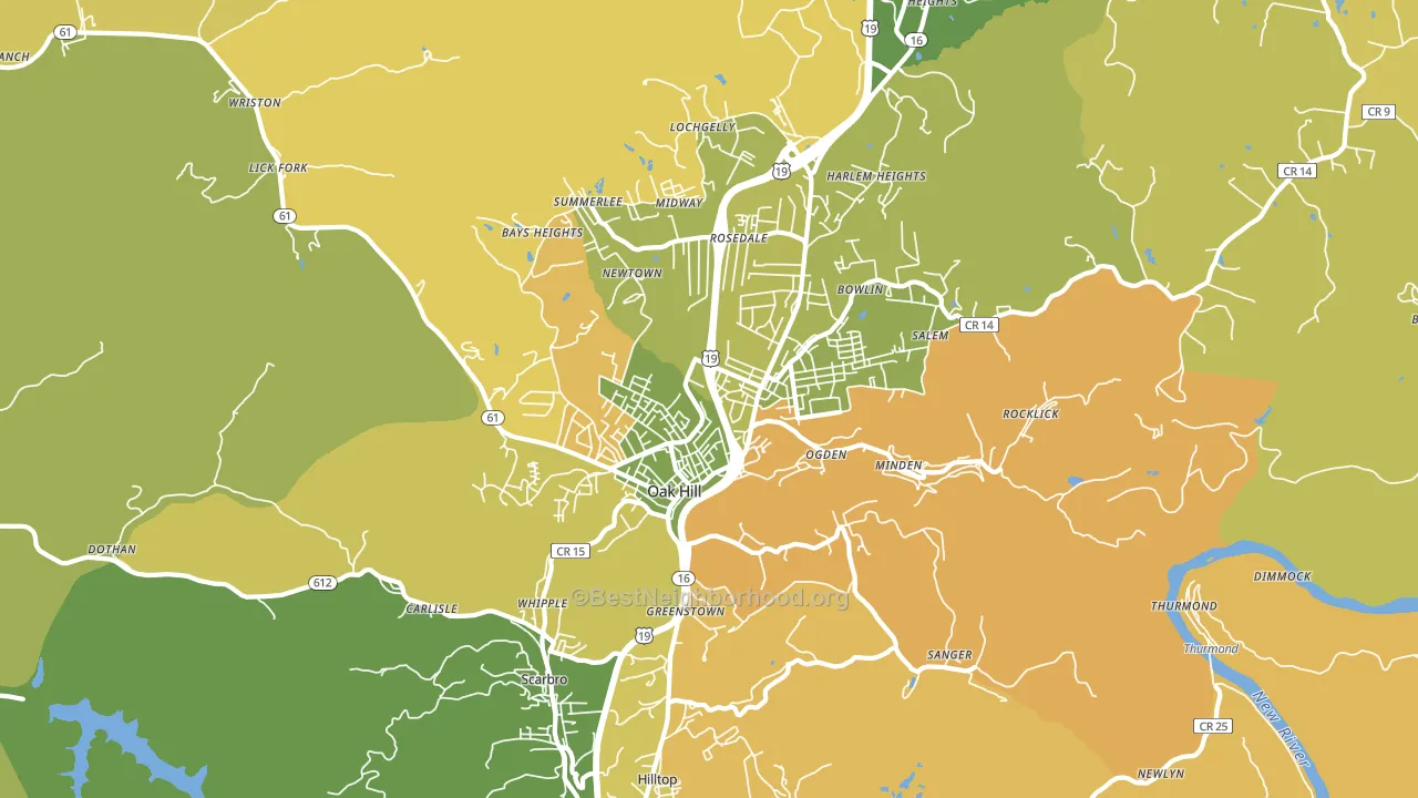 Oak Hill, WV block-group voter-turnout map