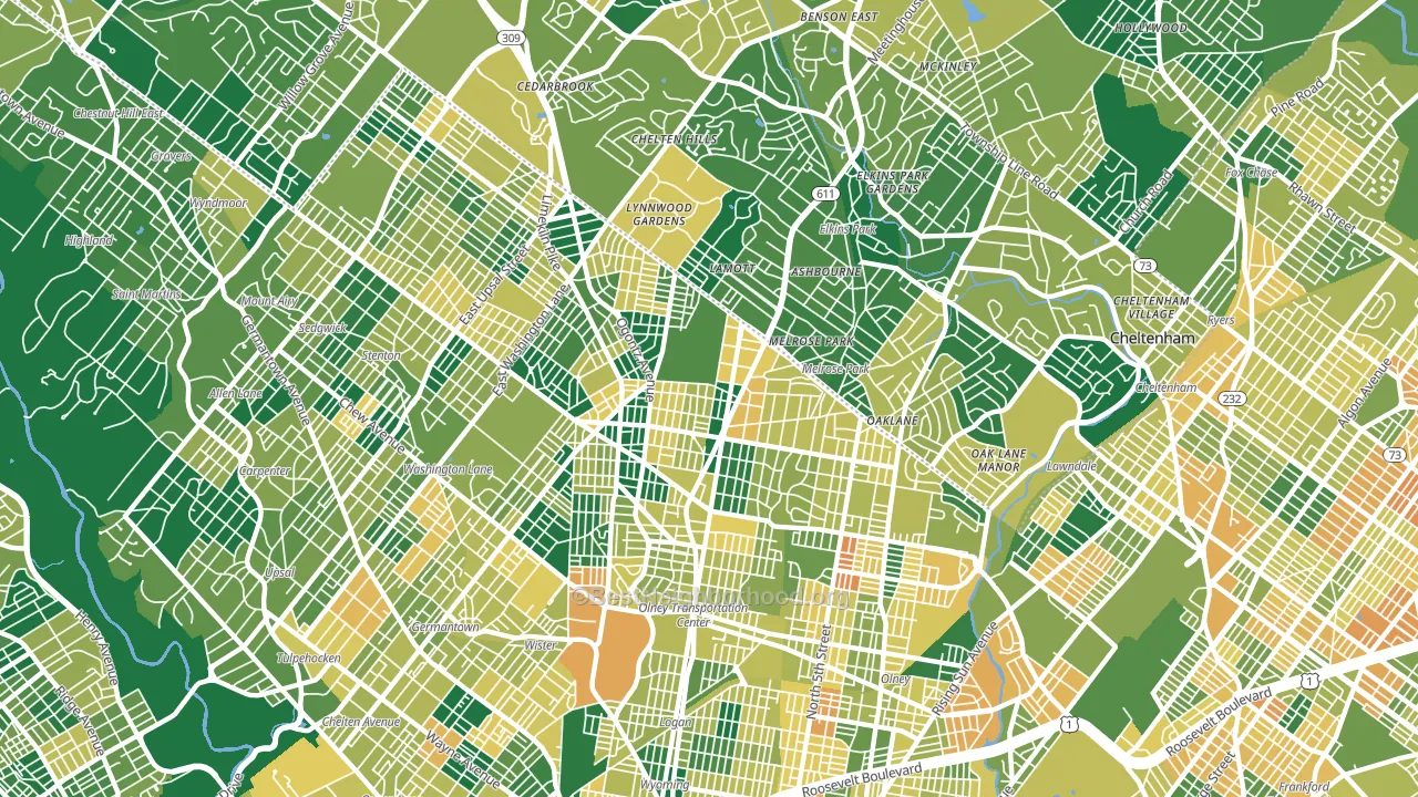 Oak Lane, Philadelphia, PA block-group voter-turnout map