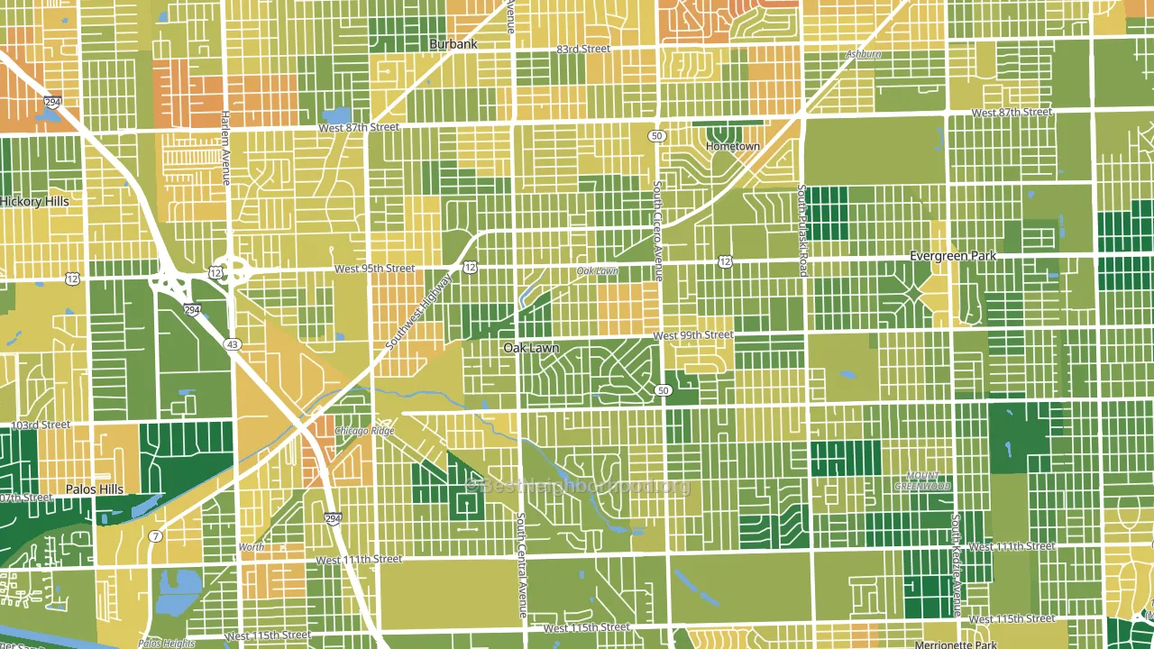 Oak Lawn, IL block-group voter-turnout map