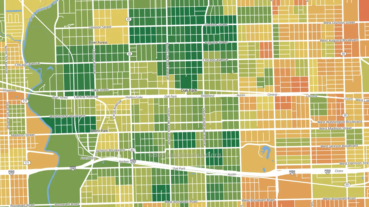 Oak Park, IL block-group voter-turnout map
