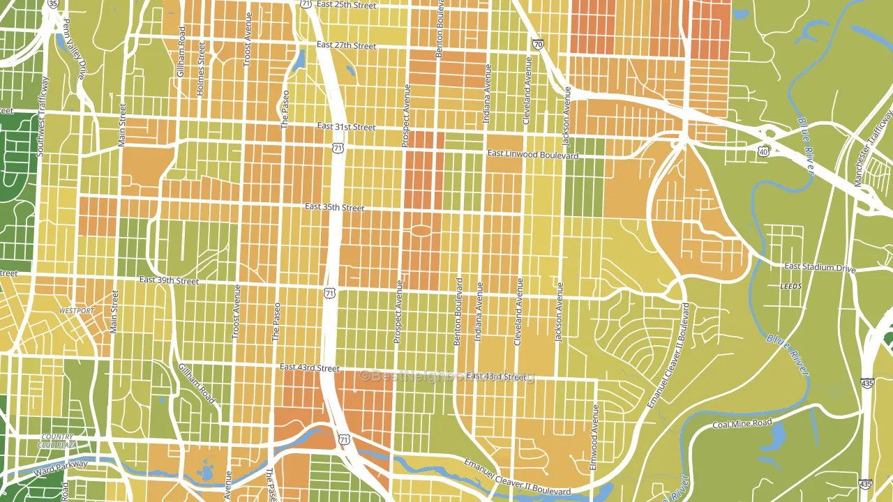 Oak Park Northwest, Kansas City, MO block-group voter-turnout map